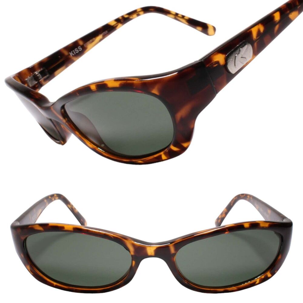 90s Old Stock Vintage Metal Emblem Green Lenses Rectangle Tortoise Sunglasses